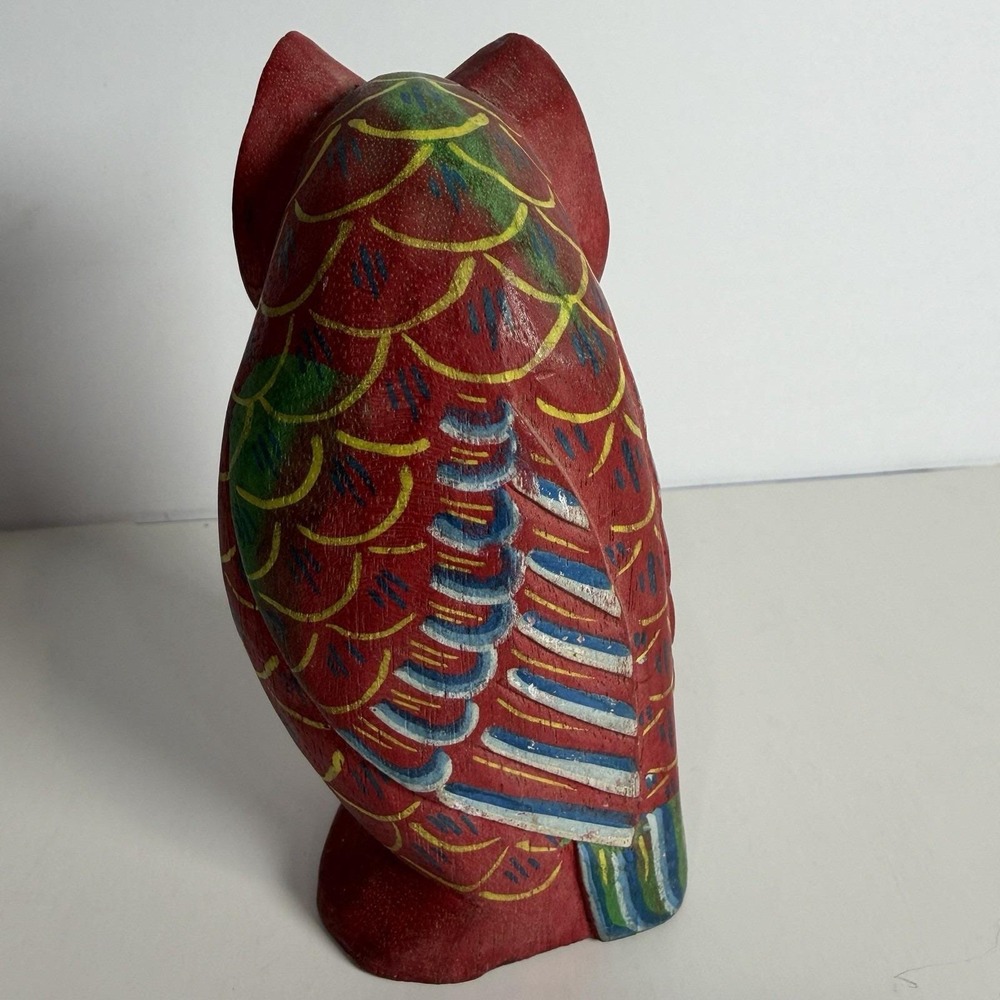 Hand Carved Hand Painted Wooden Owl Wood 4" Bird Folk Art - Picture 3 of 10